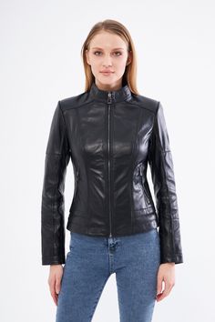 BLACK Genuine Leather Jacket , Our products are 100% genuine leather; It is produced in master hands with quality materials and delicate hand workmanship. Elegant Black Leather Jacket With Zipper Closure, Elegant Black Leather Biker Jacket, Elegant Black Biker Jacket With Zipper Closure, Lamb Leather Jacket, Black Leather Biker Jacket, Womens Jackets, Genuine Leather Jackets, Coat Black, Leather Outfit