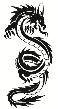 a black and white dragon tattoo design