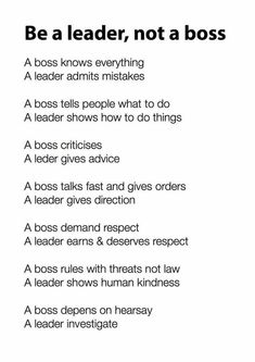 a poster with the words be a leader, not a boss