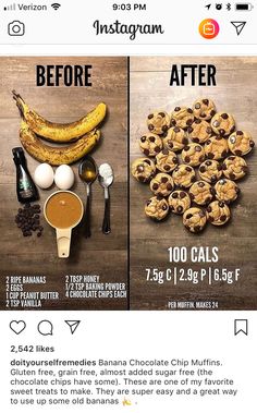 an iphone screen showing the before and after pictures of breakfast foods, including muffins