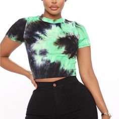 Ribbed Crop Top Round Neck Tie Dye Stretch 92% Polyester 8% Spandex Msrp: $19.99 New With Tags Attached Size M Approx Size - Bust: 36-37 Waist: 28-29 Us: 7/9 Fitted Casual Elastane Crop Top, Fitted Elastane Casual Crop Top, Casual Fitted Elastane Crop Top, Multicolor Fitted Crop Top With Crew Neck, Fitted Multicolor Crop Top With Crew Neck, Casual Green Elastane Top, Green Elastane Summer Tops, Green Ribbed Fitted Crop Top, Green Casual Crop Top For Night Out