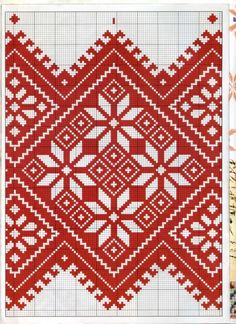 a red and white cross stitch pattern on a piece of paper