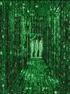 an image of a man standing in the middle of a green tunnel