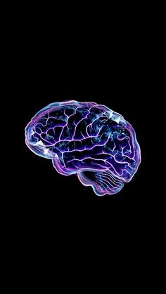 an image of a human brain on a black background with blue and purple light coming from it