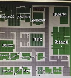 a map showing the location of several buildings