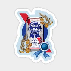 a sticker that says blue ribbon with an image of a beer can on it