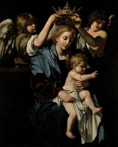 the painting depicts an angel holding a child in his arms with other angels around him