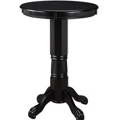 a small black table with two legs and a round top on an isolated white background