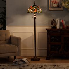 Green Stained Glass Bowl Pull Chain Floor Lamp - 2 Heads Stand Decorative Flower Light Stained Glass Floor Lamp, Tiffany Color, Farmhouse Floor Lamps, Flower Stained Glass, Standing Light, Tiffany Floor Lamp, Hanging Floor Lamp, Light Fixtures Bedroom Ceiling, Ceiling Lamps Bedroom