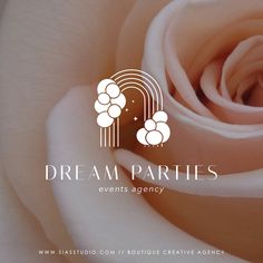 a white rose with the words dreamparies events agency on it's side