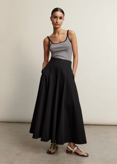 Heavy Cotton Sateen Maxi Skirt Black Black Cotton Maxi Skirt For Fall, Black High-waisted Skirt With Wide Waistband, Black High-waist Skirt With Wide Waistband, Black High Waist Skirt With Wide Waistband, High Waist Black Skirt With Wide Waistband, Black Voluminous Skirt With Elastic Waistband, Black Voluminous Cotton Maxi Skirt, Chic Long Skirt With Wide Waistband, Black Skirt With Wide Waistband For Summer