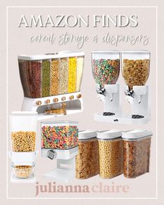 several different types of cereal dispensers are shown in this advertise