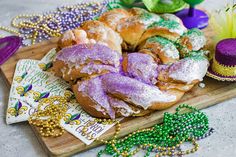 there are many different types of pastries on the tray