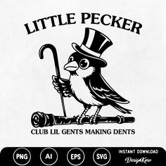 the little pecker club logo with an image of a bird wearing a top hat