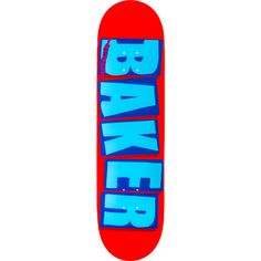 a red skateboard with blue letters on it that says,'wake up '