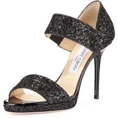 Jimmy Choo Alana Double-Banded Glitter Sandal Cute Pumps, Jimmy Choo Boots, Jimmy Choo Sandals, Glitter Sandals, Black Leather Pumps, Fresh Shoes, Fabulous Shoes