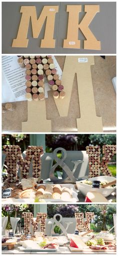 the letters are made out of wine corks, and then cut into smaller letters