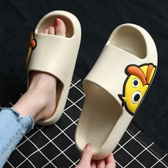 The Cartoon Duck Print Chunky Slides are a fun pair of slides everyone will enjoy! With two style variations, the quacking duck sits on the top of the slides or on the sides. The Cartoon Duck Print Chunky Slides are easy to slip on and off and are very comfortable! Walk-in style! FEATURES: Style Open Toe Season Spring/Summer Sole Flat Vamp material EVE COMFORTABLE MATERIAL: The Cartoon Duck Print Chunky Slides are made of high-density material. These are light, soft, breathable, and waterproof, Playful Non-slip Slip-on Slides, Playful Open Toe Slides For Spring, Cute Spring Slides, Fun Non-slip Slides For Spring, Fun Slide Slippers For Spring, Spring Fun Slip-on Slides, Spring Slip-on Slides In Fun Style, Fun Spring Slip-on Slides, Spring Slip-on Slides With Fun Style