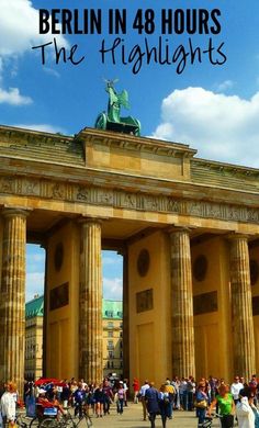 people are walking around in front of a building with the words berlin in 48 hours