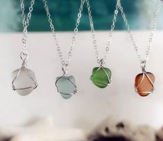 Bridesmaid Gifts Beach Wedding, Sea Glass Wedding, Beach Bridesmaids, Natural Necklace, Sea Wedding, Wrapped Rings, Charm Choker Necklace, Glass Wedding