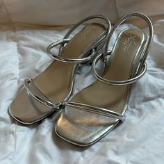 Silver Heels Size Never Worn Silver Shorts, Heels Silver, Shoes Silver, Short Heels, Silver Heels, Silver Shoes, Shoes Women Heels, Shoes Heels, Women Shoes