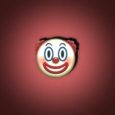 a red and white clown face with big eyes