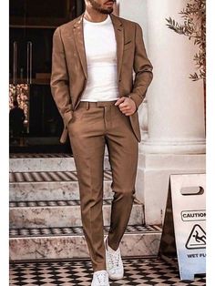 Light Blue Brown Beige Men's Wedding Beach Summer Linen Suits Solid Colored 2 Piece Tailored Fit Single Breasted Two-buttons 2024 2024 - $95.99 Beach Wedding Suits, Suits And Sneakers, Cocktail Attire Men, Мотоциклы Cafe Racers, Mens Business Casual Outfits, Brown Suit, Mens Fashion Blazer, Men Fashion Casual Shirts, Stylish Men Casual