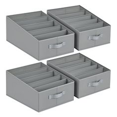 three gray drawers with handles on each side