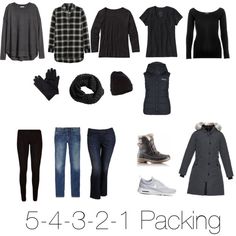 5 tops, 4 warm things, 3 pants, 2 shoes, 1 winter coat 54321 Packing Winter, 5 4 3 2 1 Packing Winter, Kelly Nichols, Travel Outfit Winter Cold Weather, Winter Layering Outfits, Lithuania Travel, Realistic Fashion, Canada Cruise