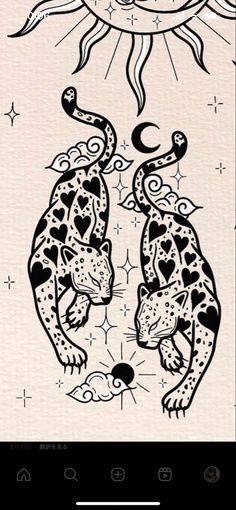 an image of two leopards with sun in the background and stars on their back