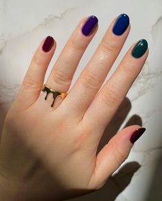 Nail polish Fall Dark Color Nails, Gem Tone Nails, Jewel Tone Nails Acrylic, Jewel Tones Nails, Jewel Tone Nail Colors, Nail Inspo Multicolor, Jewel Toned Nails, Jewel Tone Nail Designs, Jewel Tone Nails