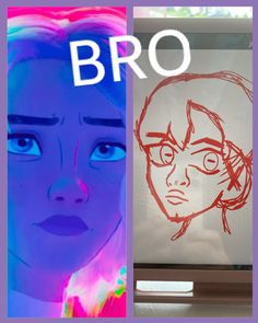 three different colored photos with the words bro on them and an image of a woman's face