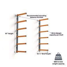 a diagram showing the height and width of a wall mounted climbing device with measurements for each section