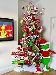 a christmas tree decorated with candy canes and candies