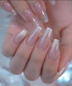 Jelly Nails Sparkle, Jelly Glitter Nails, Acrylic Nails Ballerina, Losing Touch With Reality, Shimmer Nails, Subtle Nails, Grunge Nails, Minimal Nails, Simple Acrylic Nails