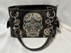 Montana West Leather Purse Handbag Sugar Skulls Calavera Studded Dark Brown. Shipped with USPS Priority Mail. Skull Bags, Sugar Skulls, Leather Purse, Sugar Skull, Leather Purses, Priority Mail, Purses And Handbags, Montana, Bags Handbags