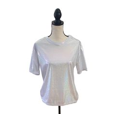 Iridescent Short Sleeve Tee Worn Once. Like New. Spring Disco Shimmer Tops, Disco Shimmer Tops For Spring, Short Sleeve Shimmer Tops For Summer, Spring Disco Shiny Tops, Trendy Shimmer Tops For Spring, Spring Metallic Sheen Tops, Trendy Spring Top With Sheen, Metallic Sheen Tops For Summer, Metallic Sheen Summer Tops