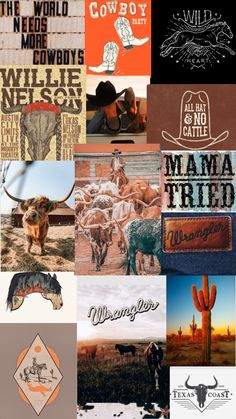 the collage has many different pictures on it, including an image of a cowboy