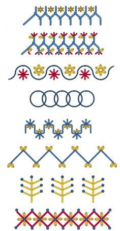 an embroidery pattern with different types of stitchs and designs on the side of it