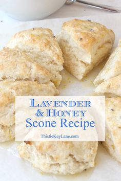 scone recipe with text overlay that reads lavender and honey scone recipe on it