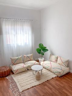 a living room filled with furniture and a potted plant