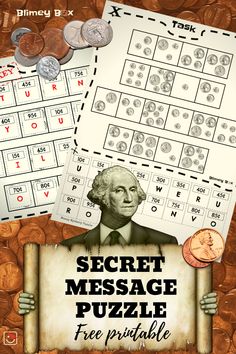 the secret message puzzle is shown with coins