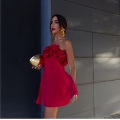 Questions? Leave A Comment Below! Backless Short Dress, Pleated Mini Dress, Ruffle Mini Dress, Strapless Mini Dress, Red Mini Dress, Classy Dress, Club Dresses, Dress For Women, Zara Dresses