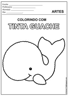 a coloring book with an image of a whale and the words, colorino com tinta guache