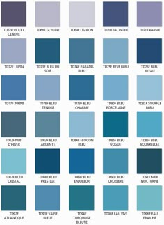 the shades of blue and gray are shown in this color chart, which is also available for