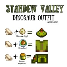 the stardew valley dinosaur outfit is shown in pixel art, and it's different