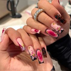 @cherie.xc Long Square Nails, Square Nail, Hippie Nails, Hard Nails, Long Acrylic Nail Designs, Square Nail Designs, Simple Acrylic Nails