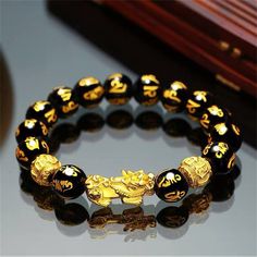 Chinese Feng Shui Pixiu Lucky Prayer Beaded Bracelets For Men Women Gold Color Animal Pi Xiu Beaded Bracelets For Men, Buddhist Beads, Chinese Feng Shui, Prayer Bead Bracelet, Obsidian Stone, Mens Beaded Bracelets, Diy Jewelry Making, Accessories Bracelets, Feng Shui