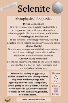 Selenite Metaphysical Flashcard #selenite #crystals #crystalhealing #metaphysical Selenite Crystal Meaning Witchcraft, Peach Selenite Meaning, Satin Spar Crystal Meaning, How Do Crystals Work, Moissanite Meaning, Selenite Crystal Meaning, Selenite Meaning, Energy Stones Crystal Healing, Stilbite Crystal