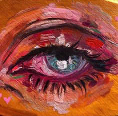 an abstract painting of a woman's eye with pink and purple colors on it